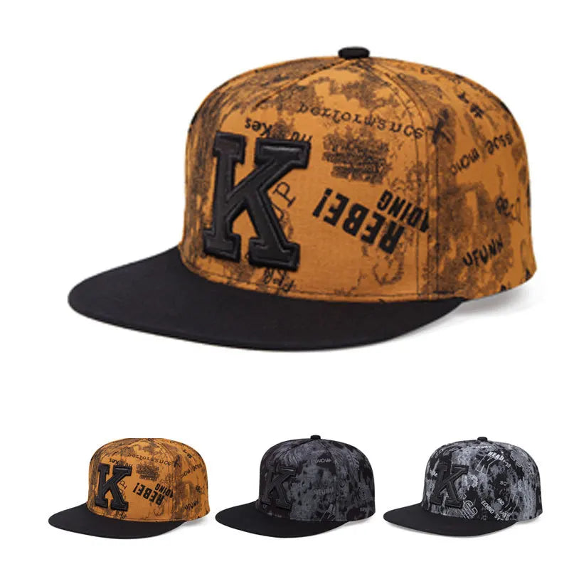 2026 spring/summer New Printed K Letter Baseball Cap Young Men and Women Hip-hop Flat-brimmed Hat Outdoor Sports Sunscreen Hat